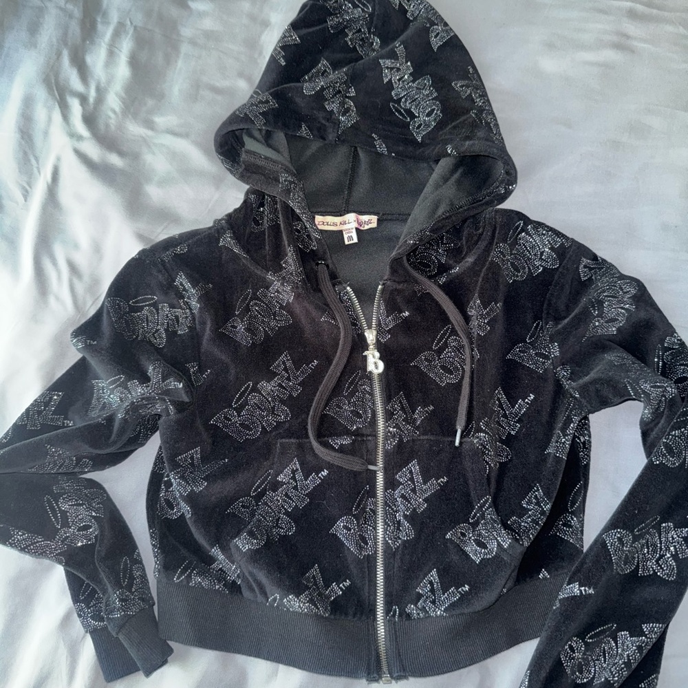 Dolls Kill x Bratz Glitter Dot Logo Velour Track Jacket